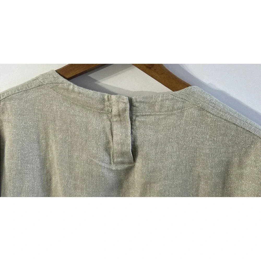 Eileen‎ Fisher Organic Linen Shift Dress Pockets Beige Holiday Sparkle Sz XS EC